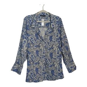 Lane Bryant 18/20 Blue White Paisley V Neck Boho Tunic Flowy Casual Versatile